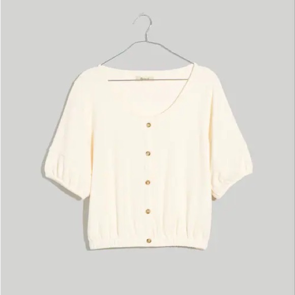 Madewell White Terry Button Down Short Sleeve Blouse - Picture 2 of 4